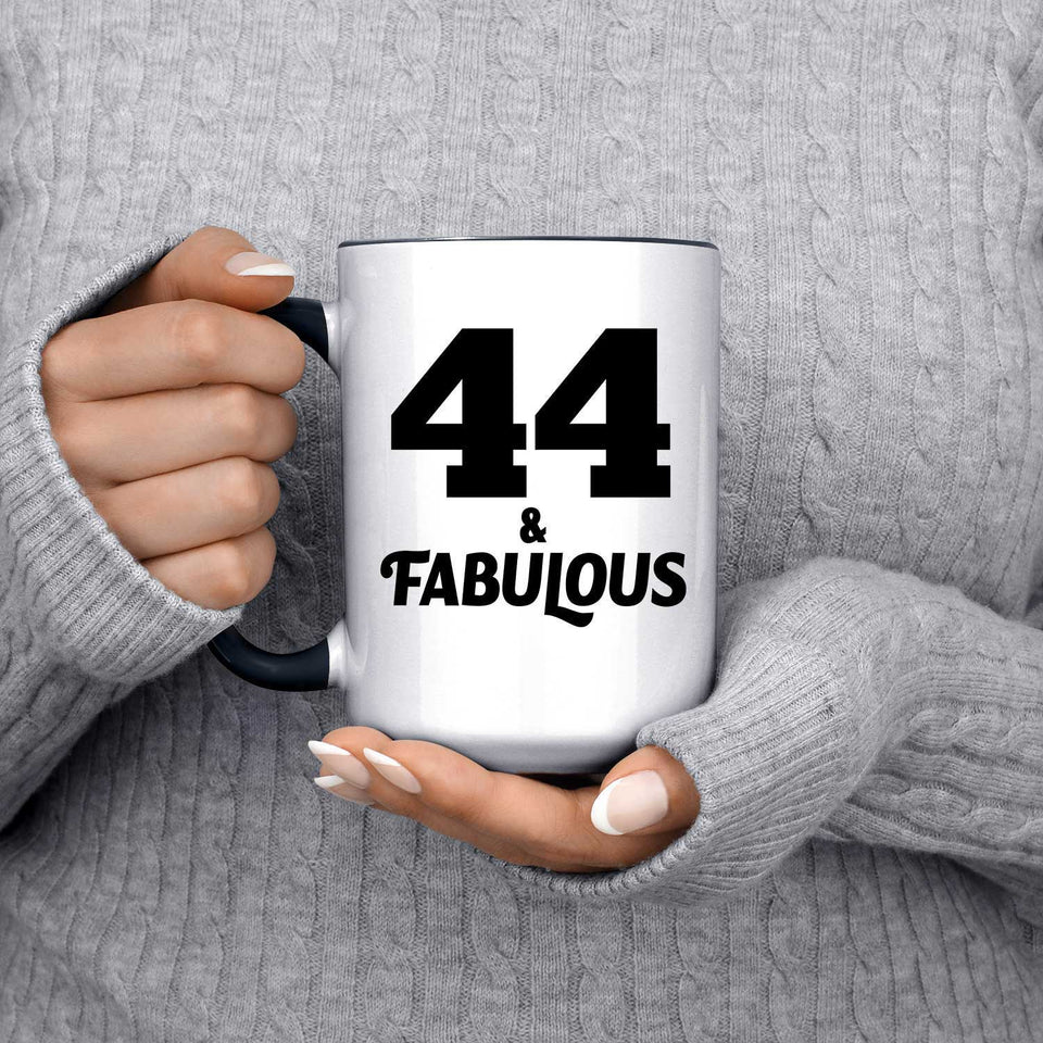 44th Birthday 44 & Fabulous - 15oz Accent Mug Black