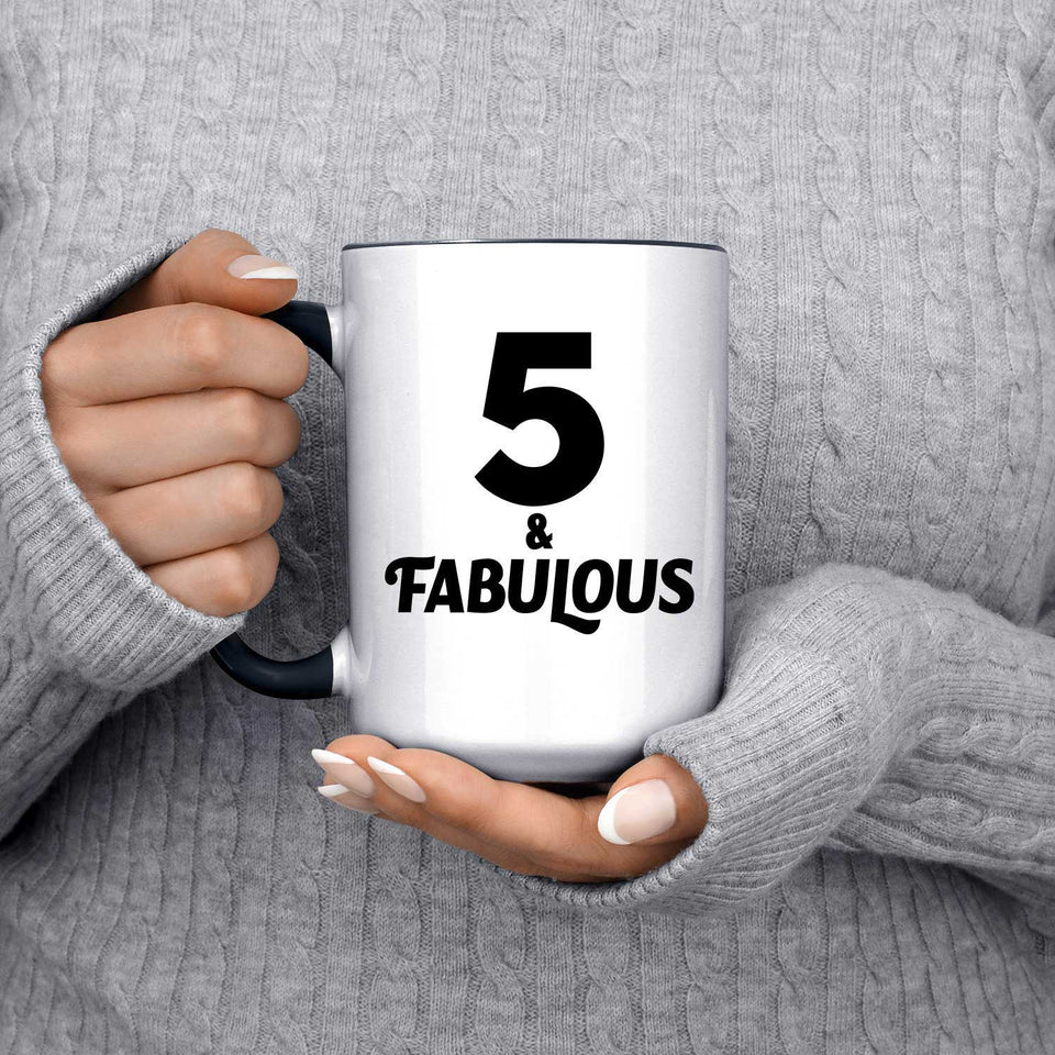 5th Birthday 5 & Fabulous - 15oz Accent Mug Black