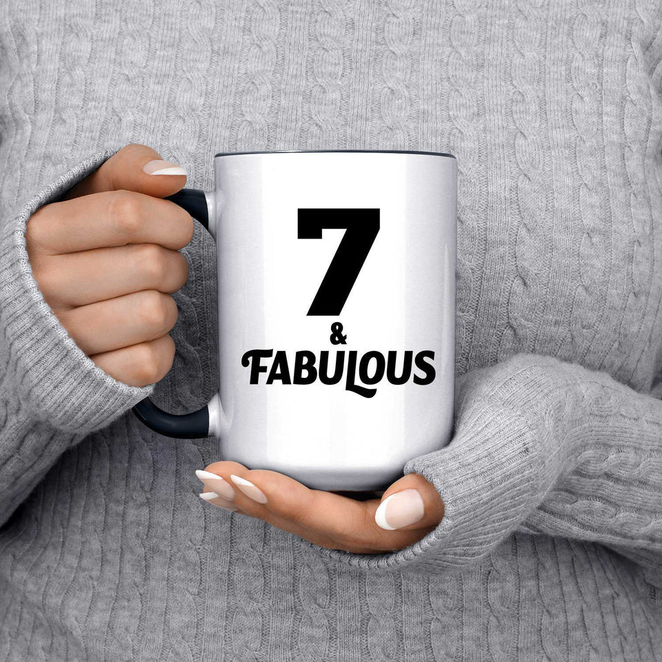 7th Birthday 7 & Fabulous - 15oz Accent Mug Black