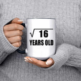 4th Birthday Square Root of 16 Years Old - 15oz Accent Mug Black
