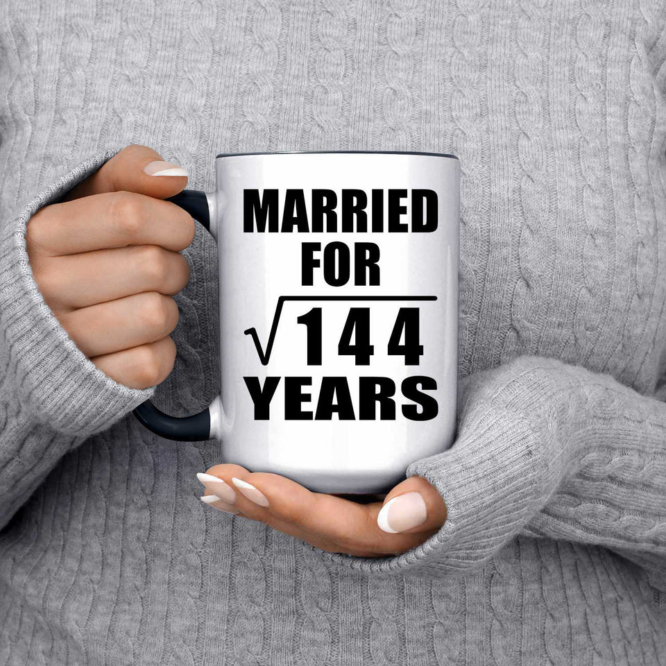 12th Anniversary Married For Square Root of 144 Years - 15oz Accent Mug Black