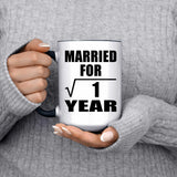 1st Anniversary Married For Square Root of 1 Year - 15oz Accent Mug Black