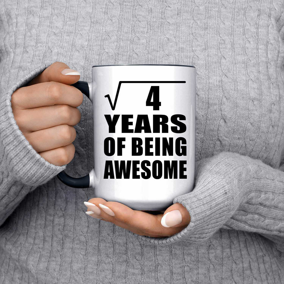 2nd Birthday Square Root of 4 Years of Being Awesome - 15oz Accent Mug Black