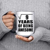 3rd Birthday Square Root of 9 Years of Being Awesome - 15oz Accent Mug Black