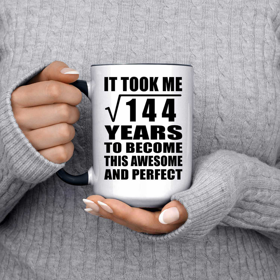 12th Birthday Took Square Root of 144 Years To Awesome - 15oz Accent Mug Black