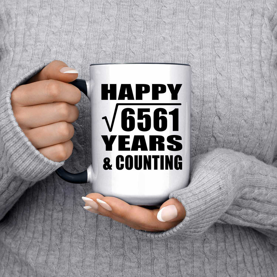 Happy 81st Anniversary Square Root of 6561 Years & Counting - 15oz Accent Mug Black