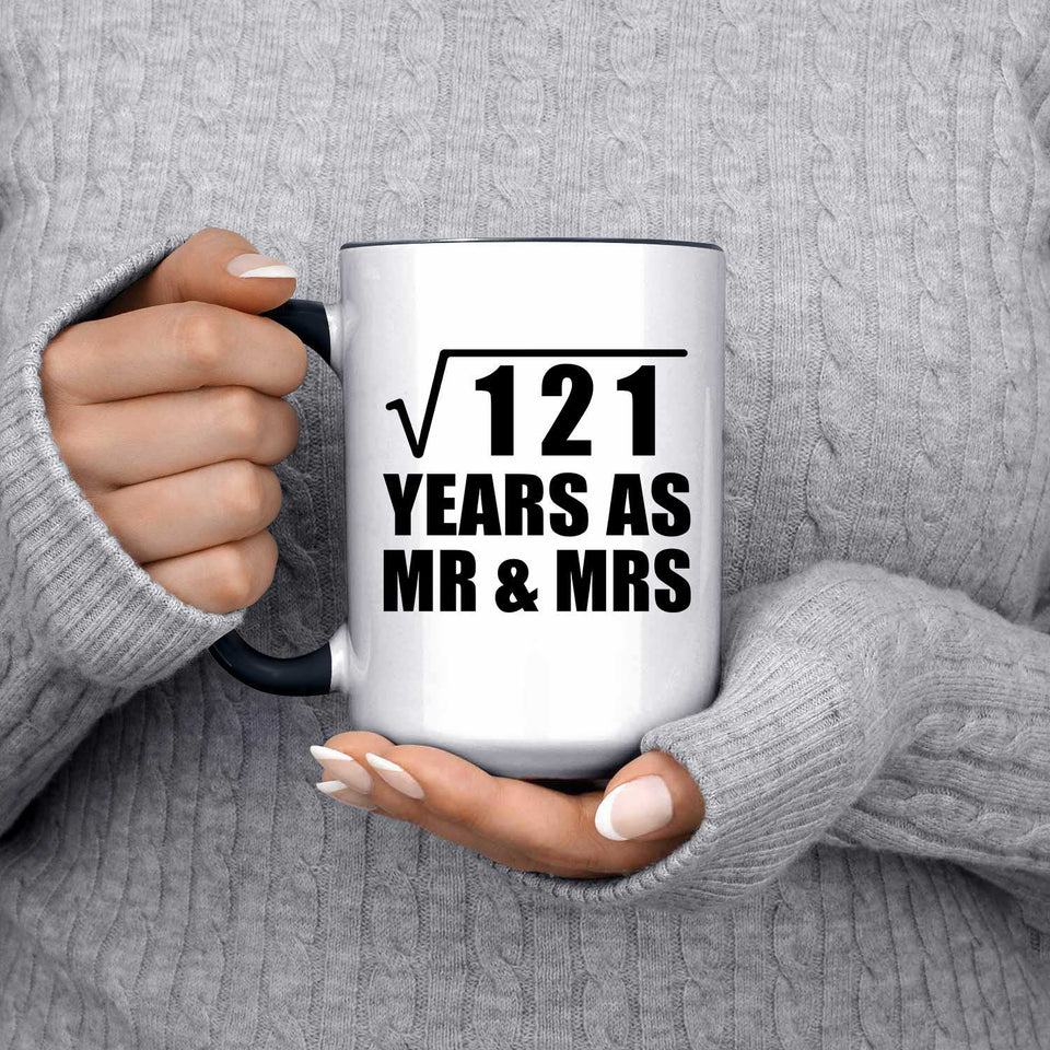 11th Anniversary Square Root of 121 Years As Mr & Mrs - 15oz Accent Mug Black
