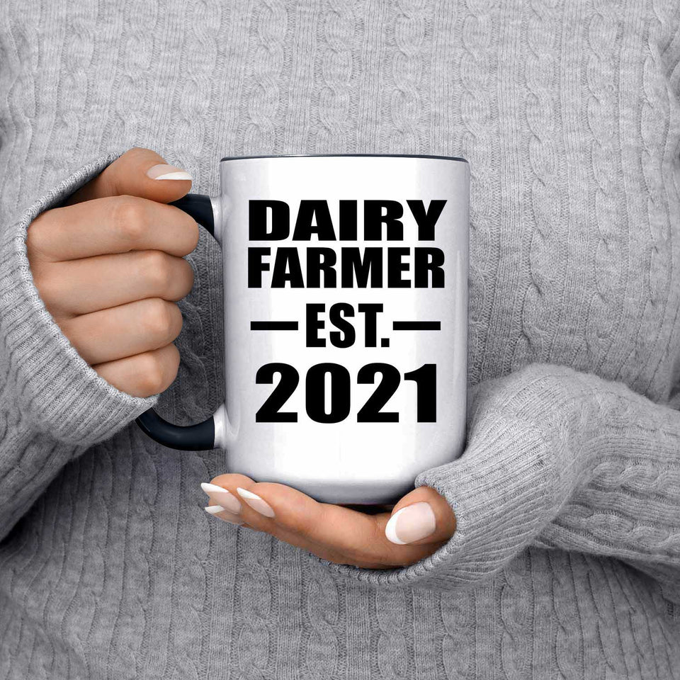 Dairy Farmer Established EST. 2021 - 15oz Accent Mug Black