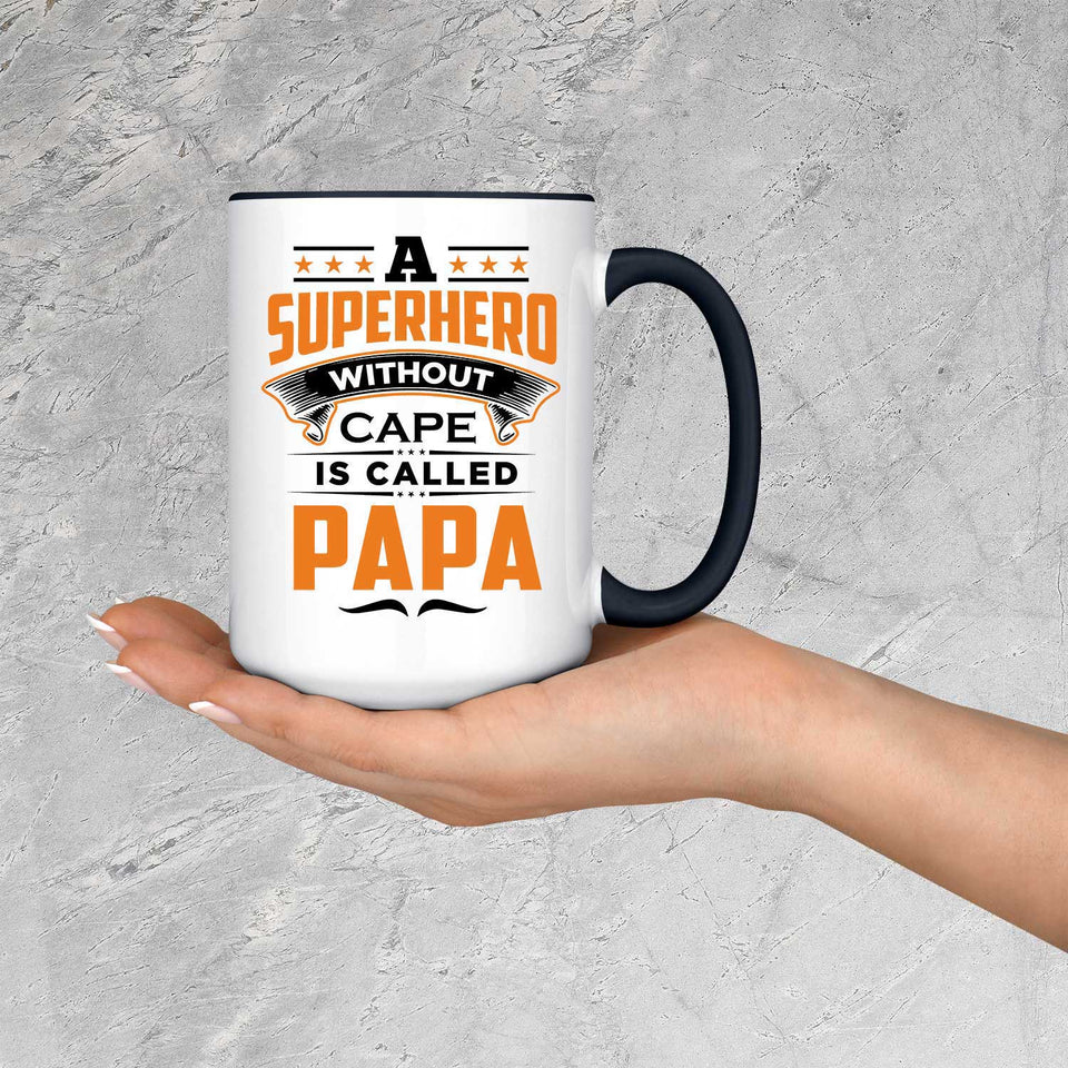 A Superhero Without Cape is Called Papa - 15oz Accent Mug Black