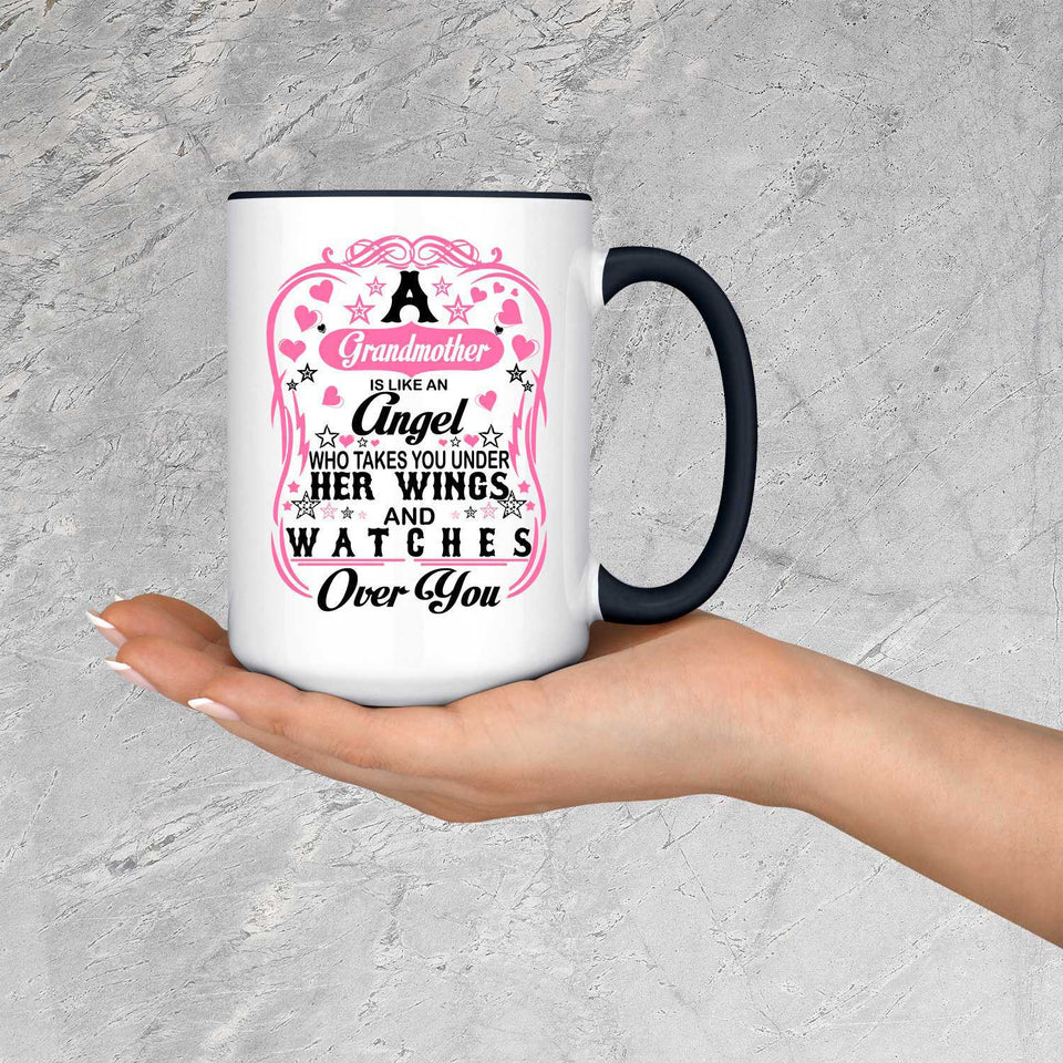 Grandmother Is An Angel Takes You Under Her Wings - 15oz Accent Mug Black