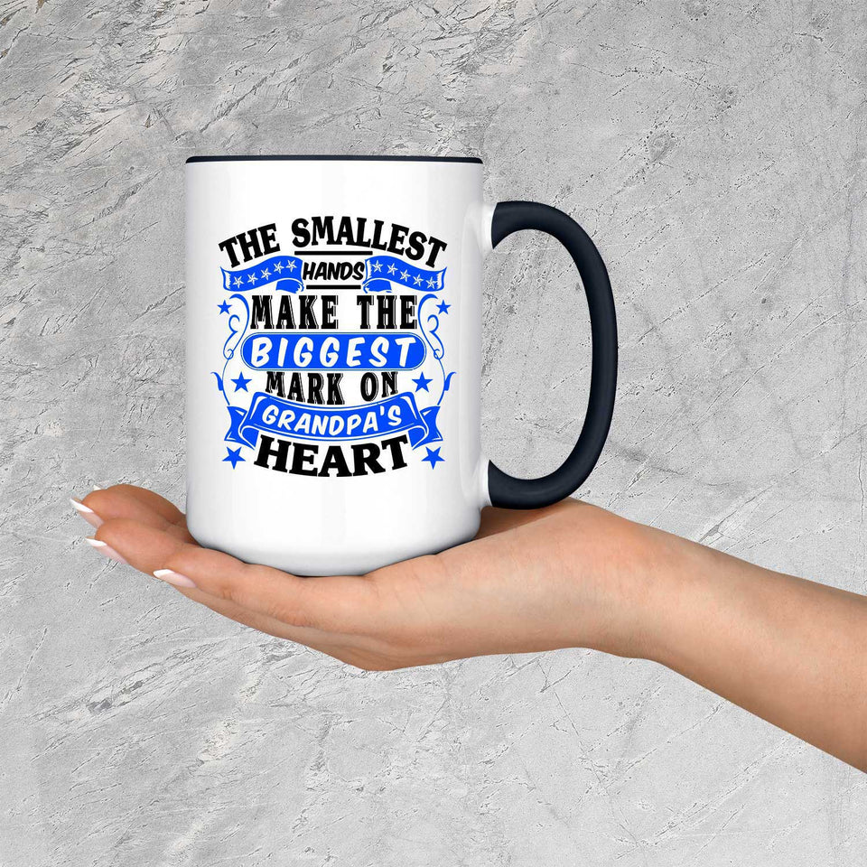 The Smallest Hands Make The Biggest Mark On Grandpa's Heart - 15oz Accent Mug Black