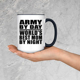Army By Day World's Best Mom By Night - 15oz Accent Mug Black