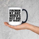 Fireman By Day World's Best Dad By Night - 15oz Accent Mug Black