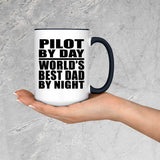Pilot By Day World's Best Dad By Night - 15oz Accent Mug Black