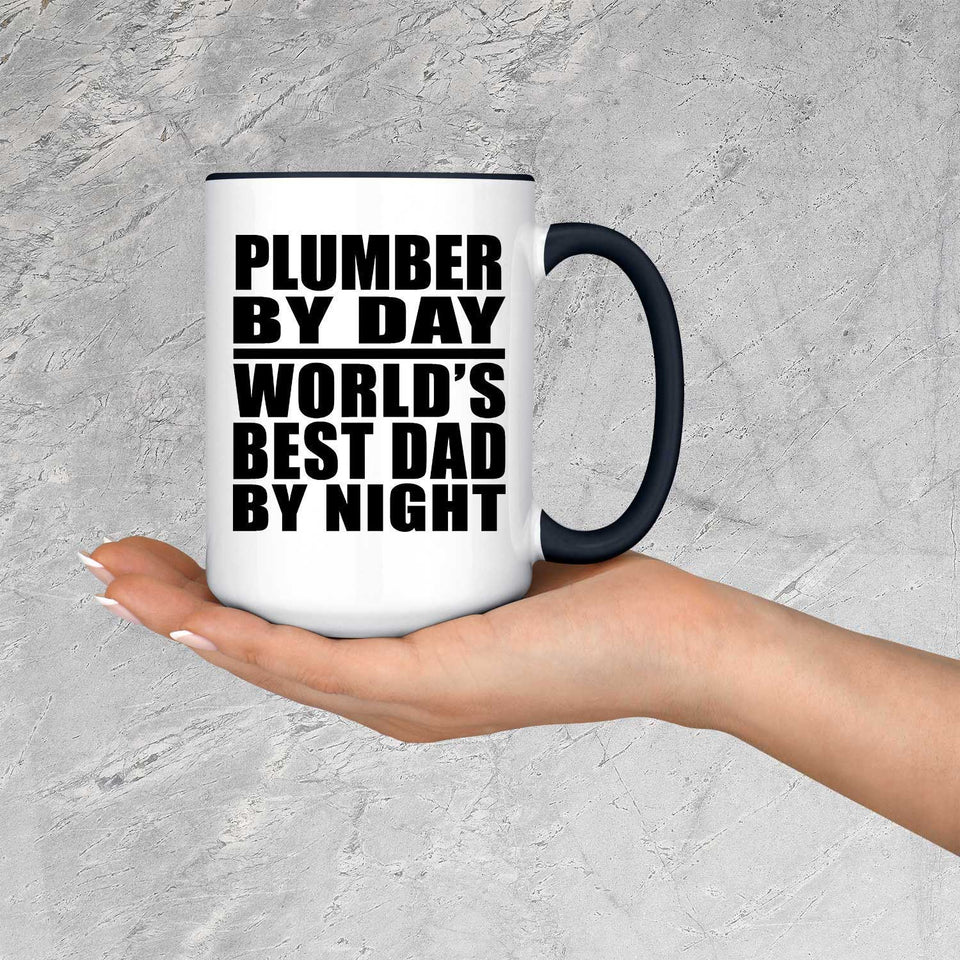 Plumber By Day World's Best Dad By Night - 15oz Accent Mug Black