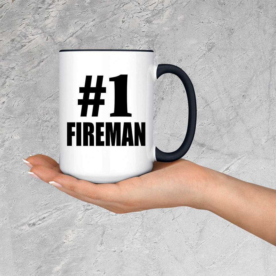 Number One #1 Fireman - 15oz Accent Mug Black