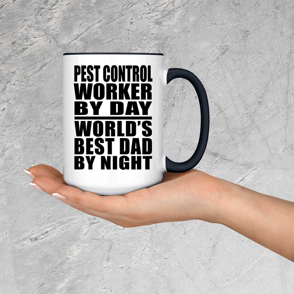 Pest Control Worker By Day World's Best Dad By Night - 15oz Accent Mug Black