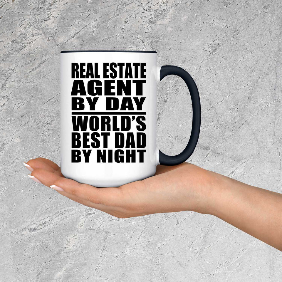 Real Estate Agent By Day World's Best Dad By Night - 15oz Accent Mug Black