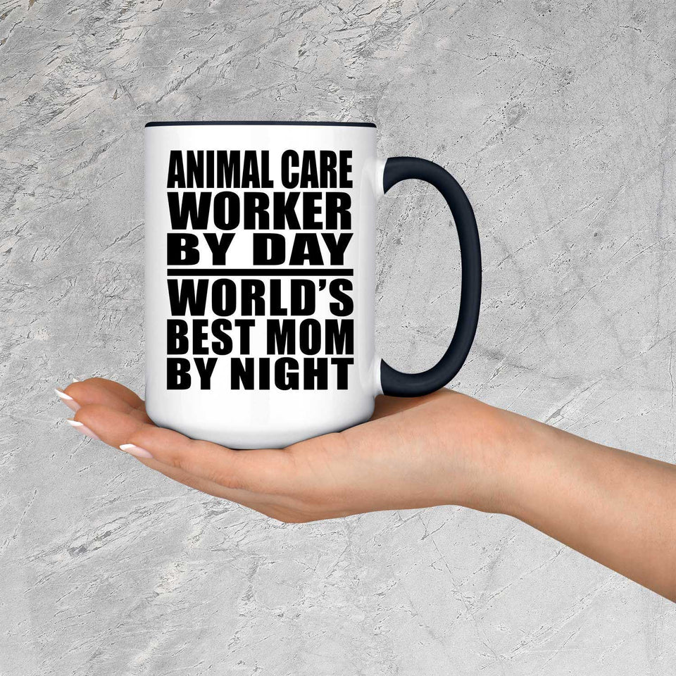 Animal Care Worker By Day World's Best Mom By Night - 15oz Accent Mug Black