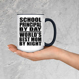 School Principal By Day World's Best Mom By Night - 15oz Accent Mug Black