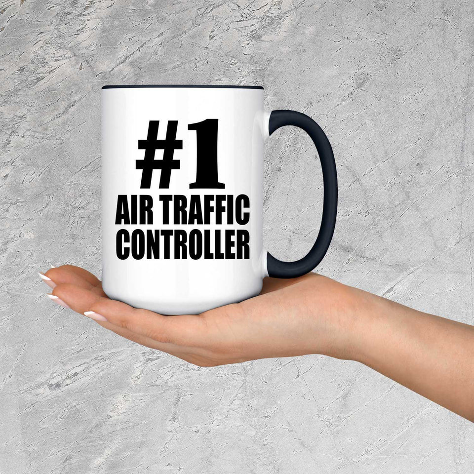 Number One #1 Air Traffic Controller - 15oz Accent Mug Black