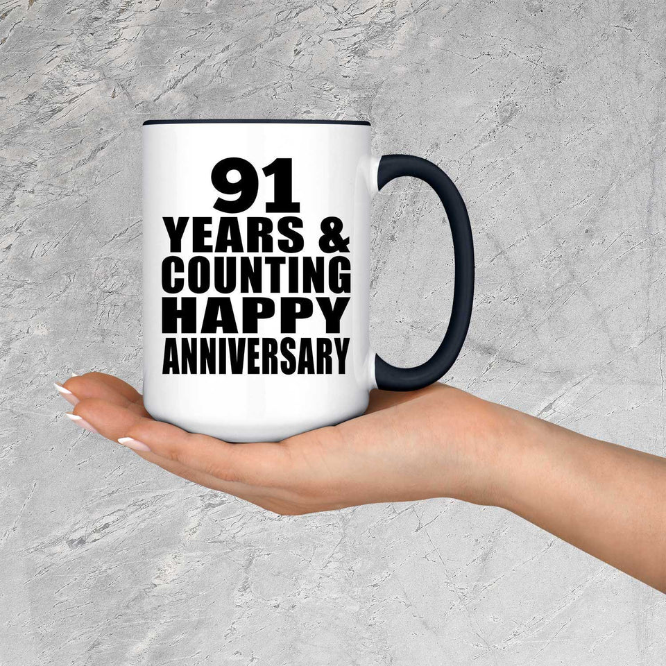 Happy 91st Anniversary 91 Years & Counting - 15oz Accent Mug Black