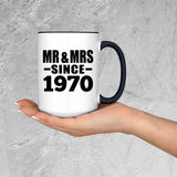 54th Anniversary Mr & Mrs Since 1970 - 15oz Accent Mug Black