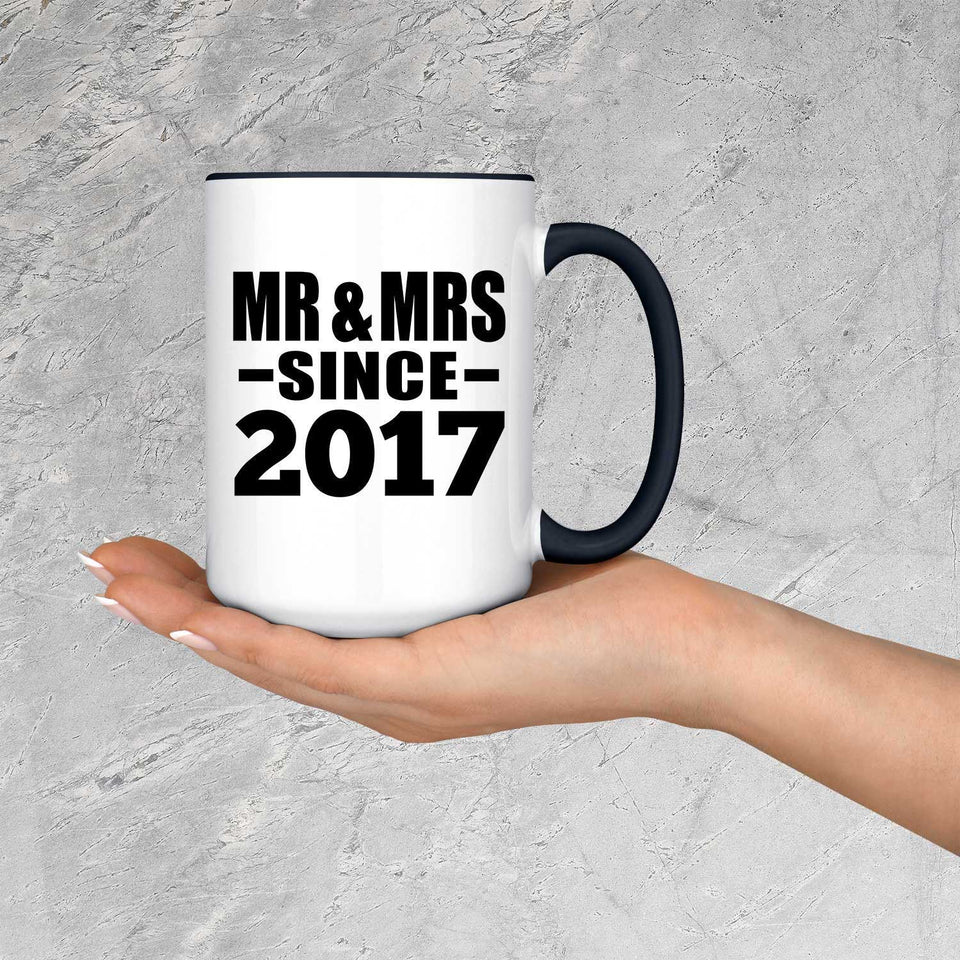 7th Anniversary Mr & Mrs Since 2017 - 15oz Accent Mug Black