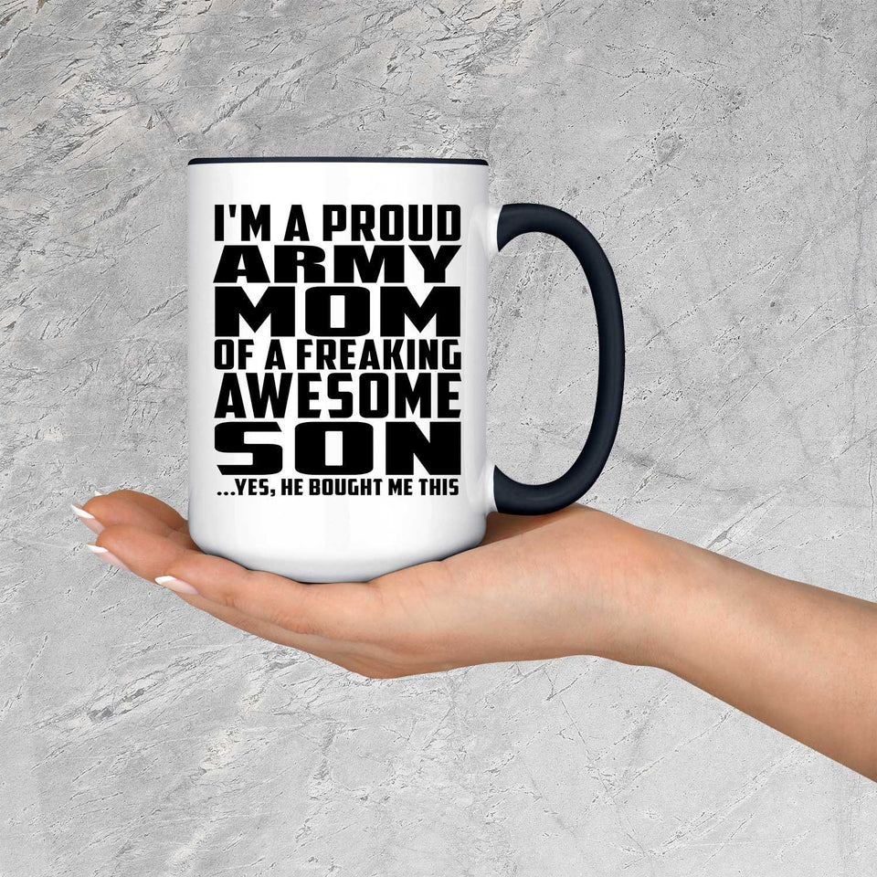 Proud Army Mom Of Awesome Son - 15oz Accent Mug Black