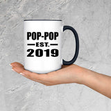 Pop-Pop Established EST. 2019 - 15oz Accent Mug Black