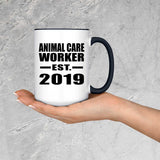 Animal Care Worker Established EST. 2019 - 15oz Accent Mug Black
