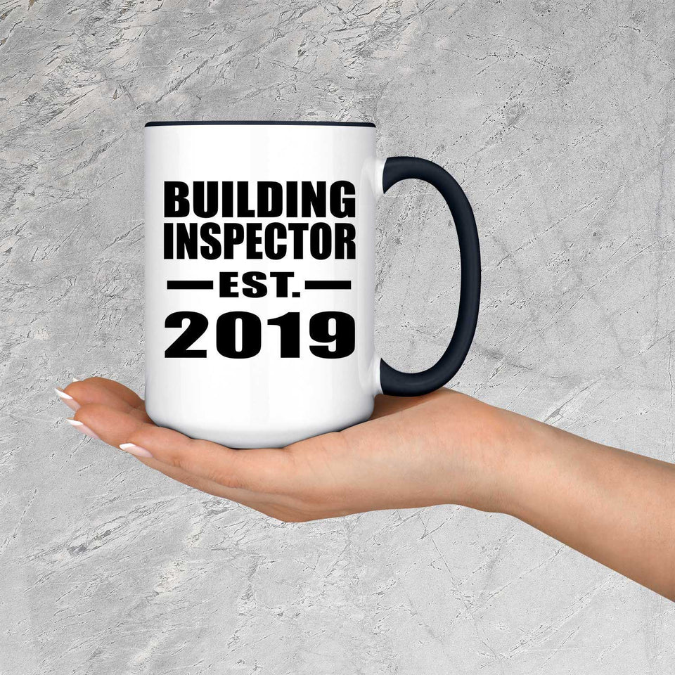 Building Inspector Established EST. 2019 - 15oz Accent Mug Black
