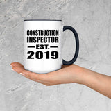 Construction Inspector Established EST. 2019 - 15oz Accent Mug Black