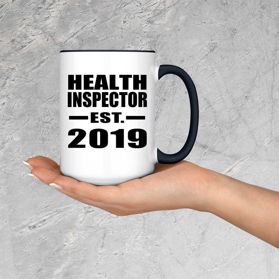 Health Inspector Established EST. 2019 - 15oz Accent Mug Black