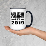 Real Estate Agent Established EST. 2019 - 15oz Accent Mug Black