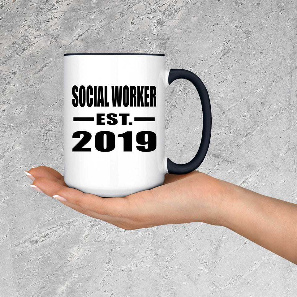 Social Worker Established EST. 2019 - 15oz Accent Mug Black