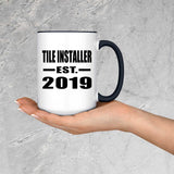 Tile Installer Established EST. 2019 - 15oz Accent Mug Black