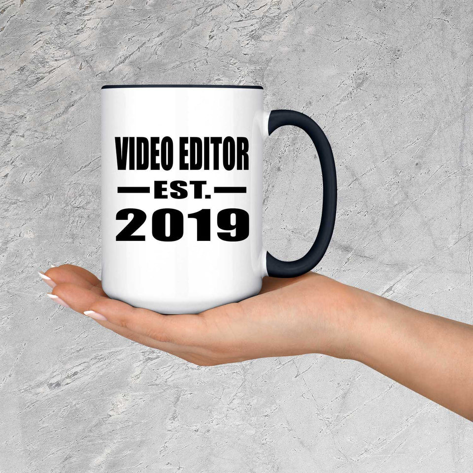 Video Editor Established EST. 2019 - 15oz Accent Mug Black