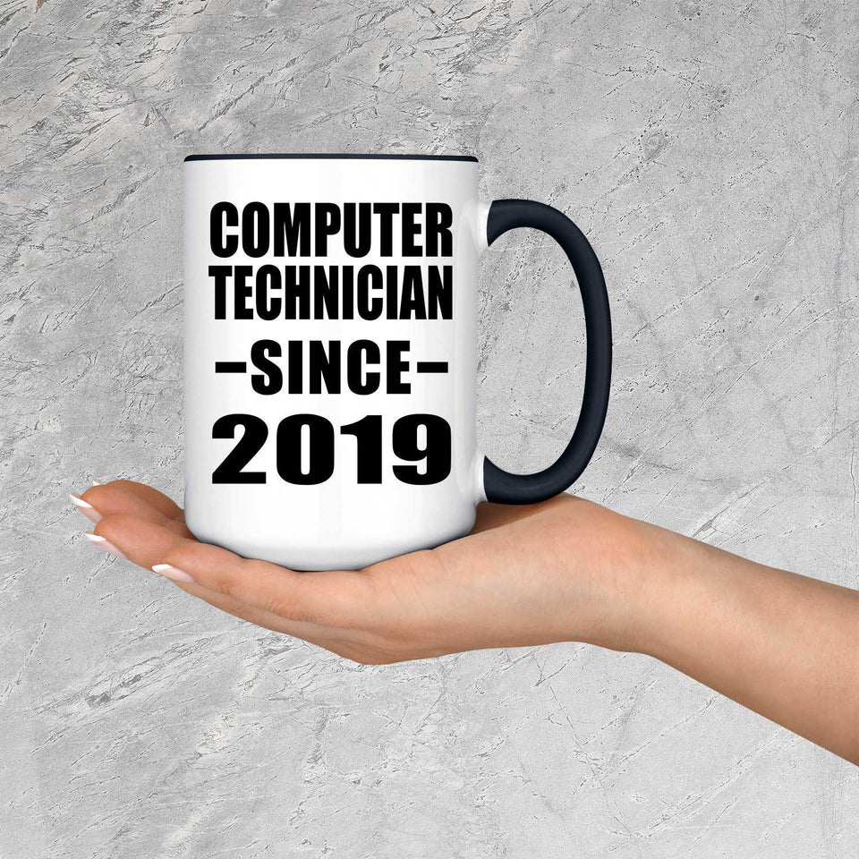 Computer Technician Since 2019 - 15oz Accent Mug Black