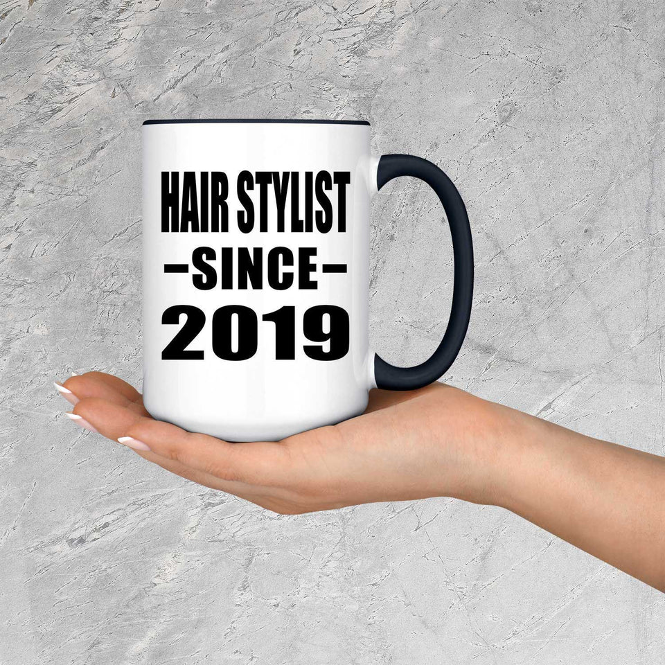 Hair Stylist Since 2019 - 15oz Accent Mug Black