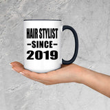 Hair Stylist Since 2019 - 15oz Accent Mug Black