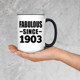 121st Birthday Fabulous Since 1903 - 15oz Accent Mug Black