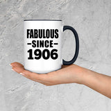 118th Birthday Fabulous Since 1906 - 15oz Accent Mug Black
