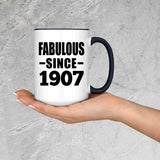 117th Birthday Fabulous Since 1907 - 15oz Accent Mug Black