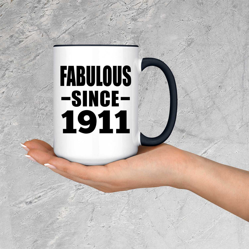 113th Birthday Fabulous Since 1911 - 15oz Accent Mug Black