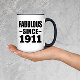 113th Birthday Fabulous Since 1911 - 15oz Accent Mug Black