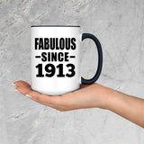 111th Birthday Fabulous Since 1913 - 15oz Accent Mug Black