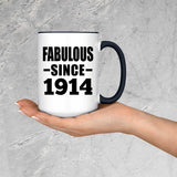 110th Birthday Fabulous Since 1914 - 15oz Accent Mug Black