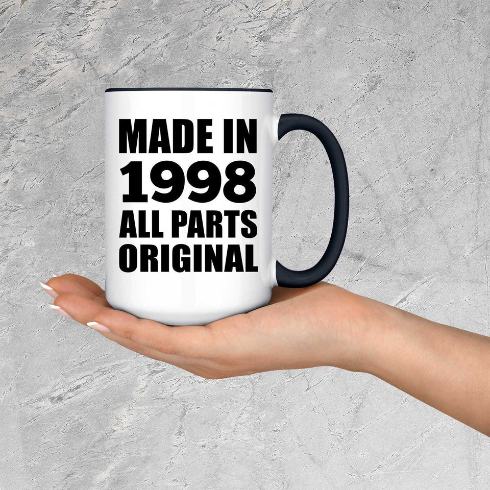 26th Birthday Made in 1998 All Parts Original - 15oz Accent Mug Black