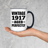 107th Birthday Vintage 1917 Aged Perfectly - 15oz Accent Mug Black